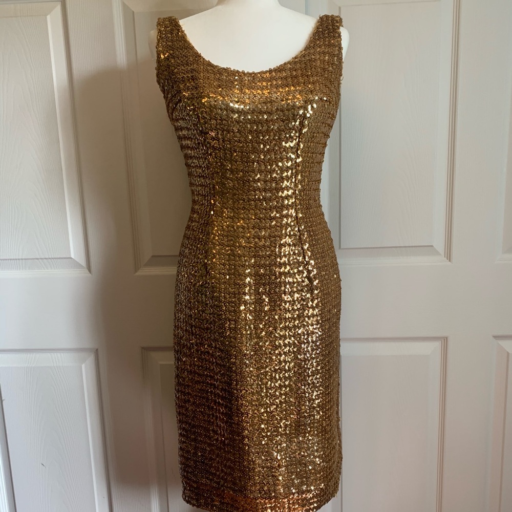 Vintage showstopper gold sequined wiggle dress